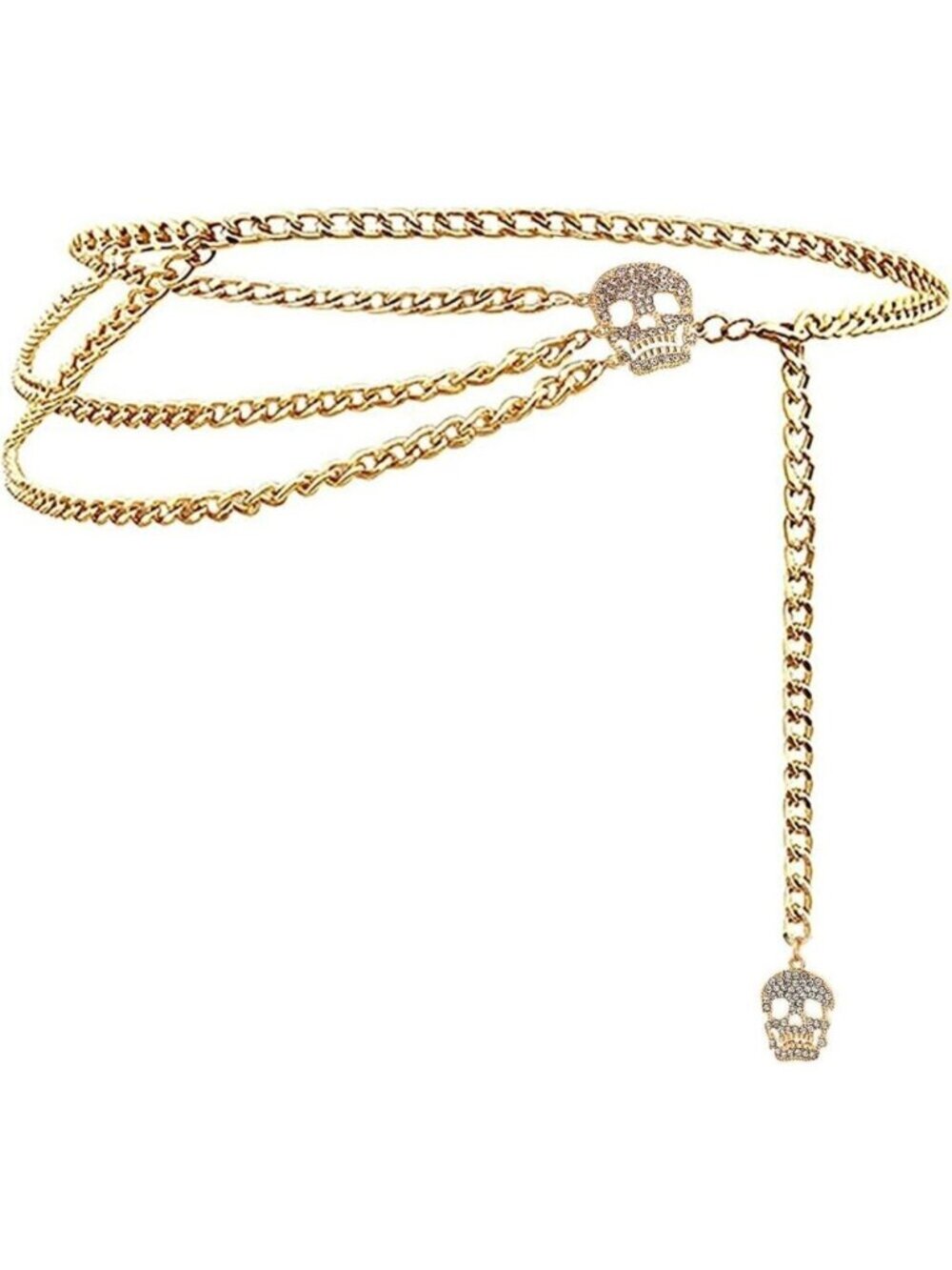 Women's Crystal Gold Skull Multi-layer Metal Waist Chain Dress Belts Metal Belt